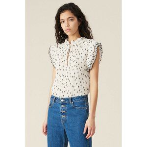 Ganni Pleated Georgette Top Egret